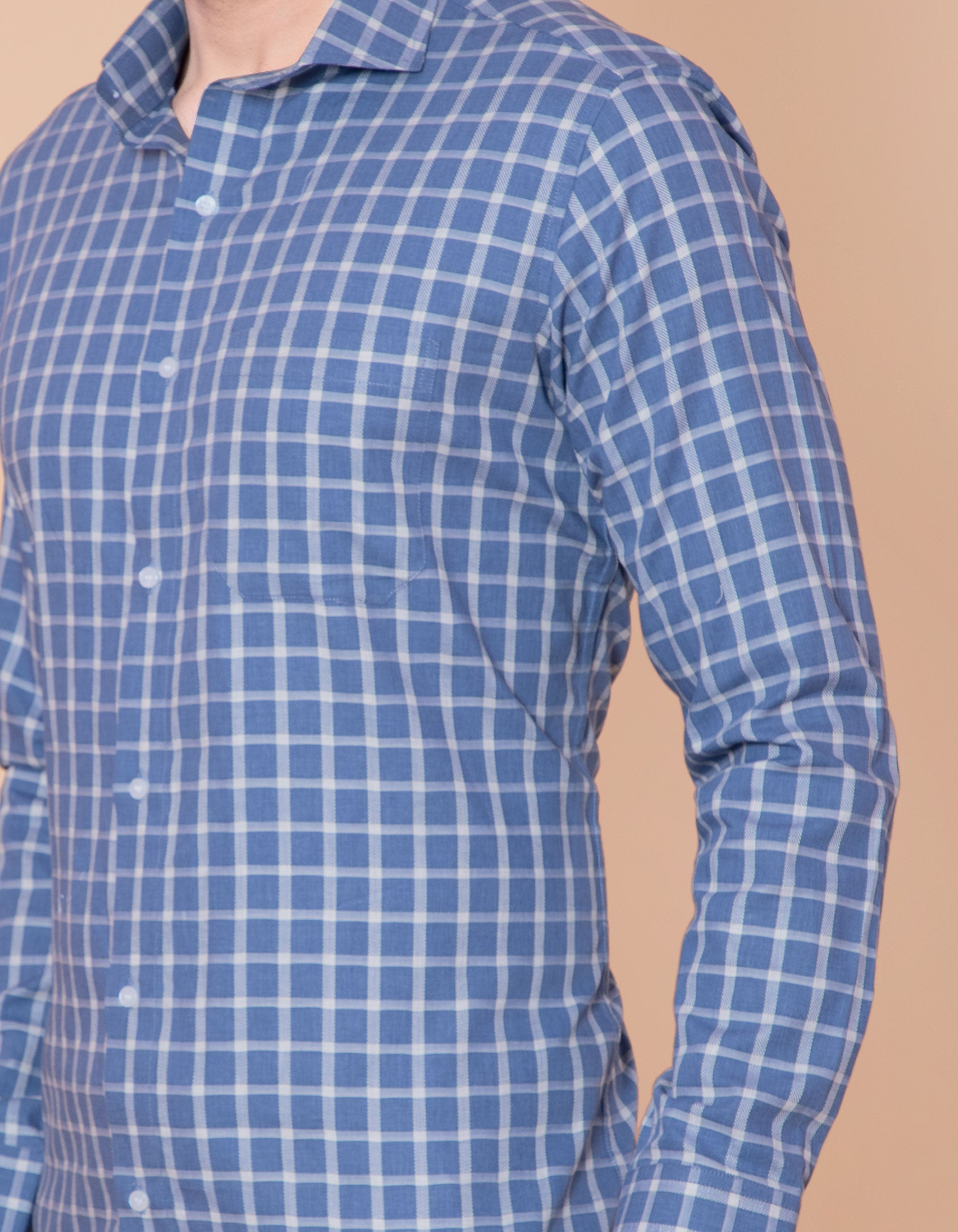 Denim blue Box checks shirt