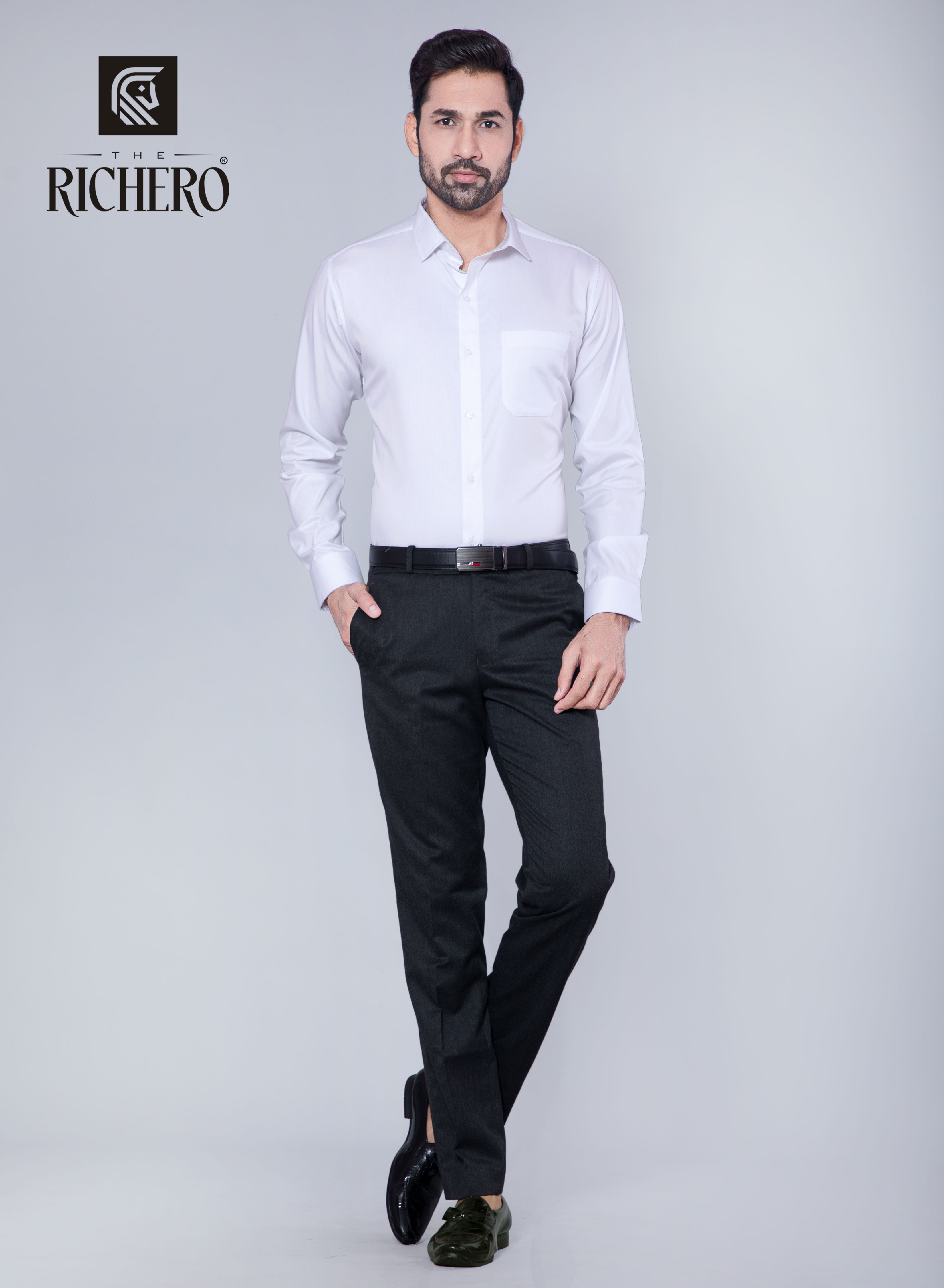 Plain pearl white cotton formal shirt