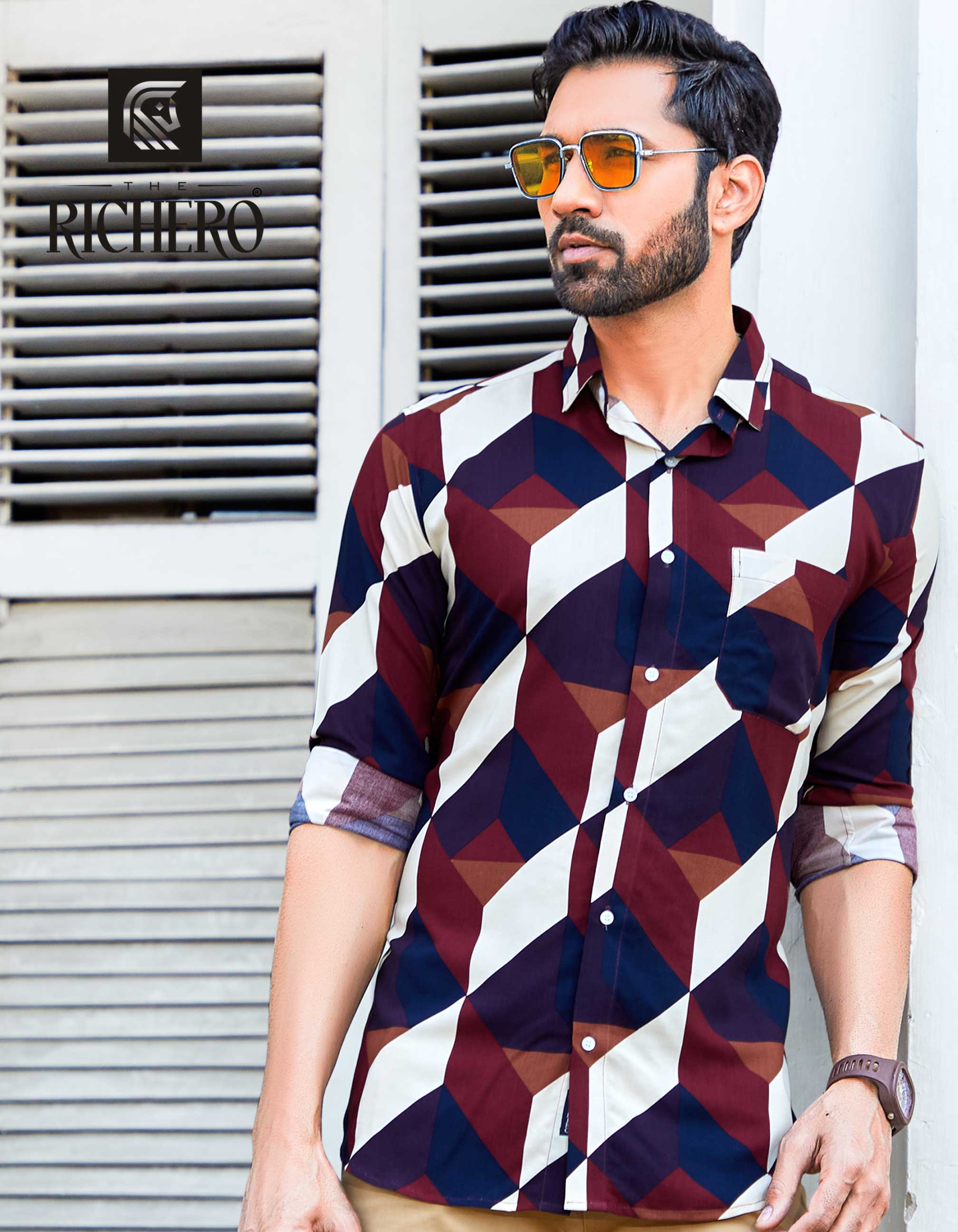 Maroon & navy blue printed shirt