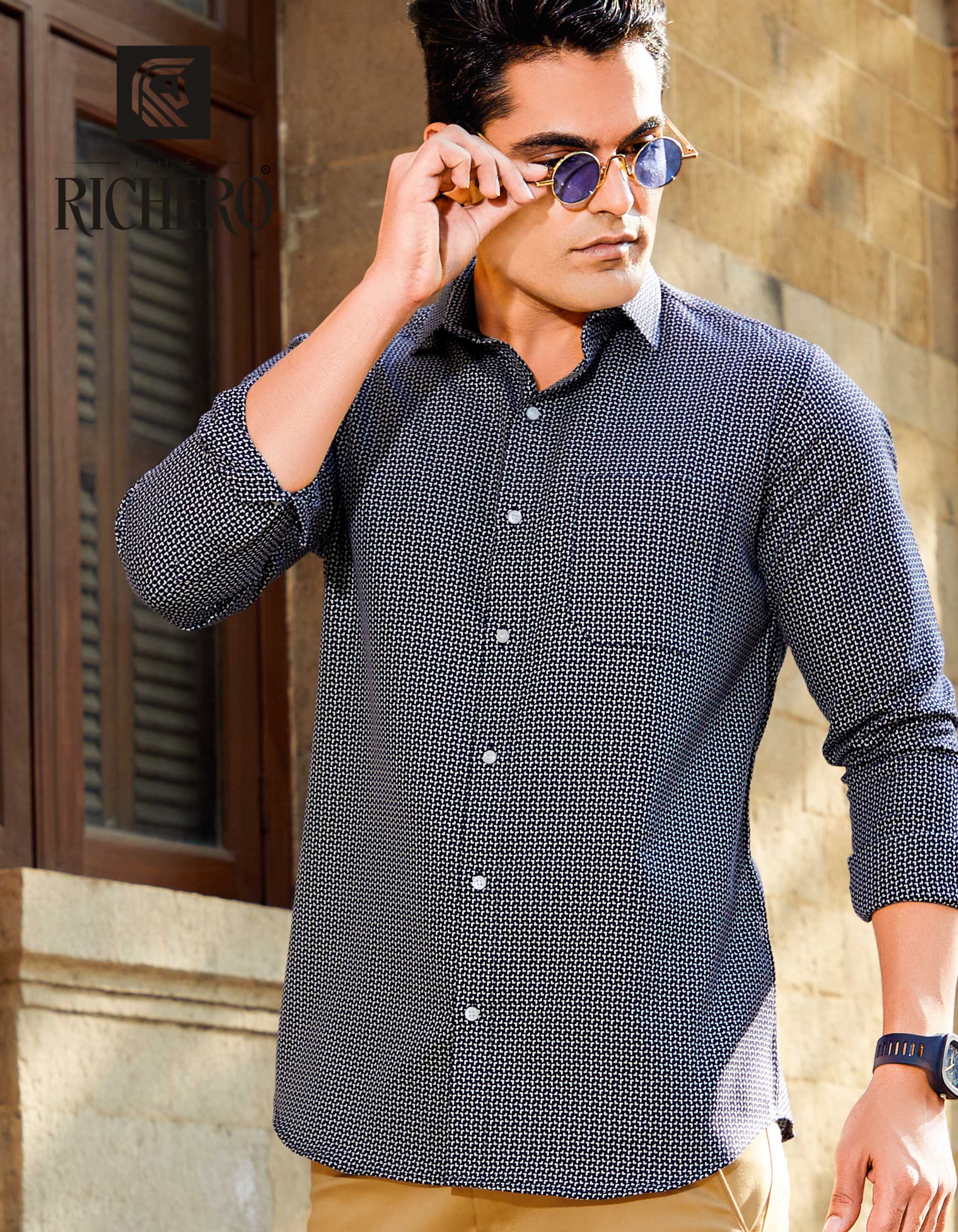 Navy blue & white line casual shirt