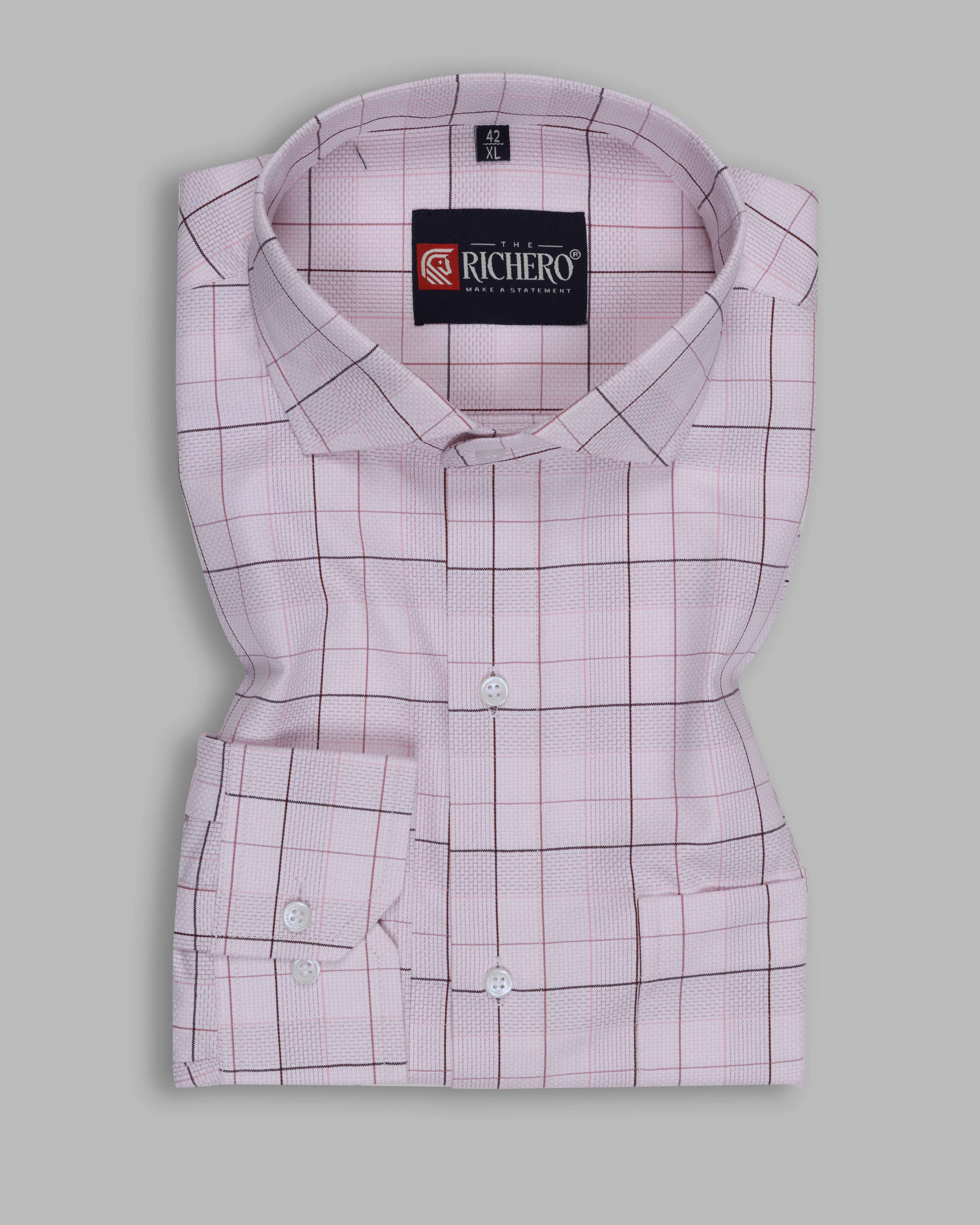 White & pink checks office wear shirt 