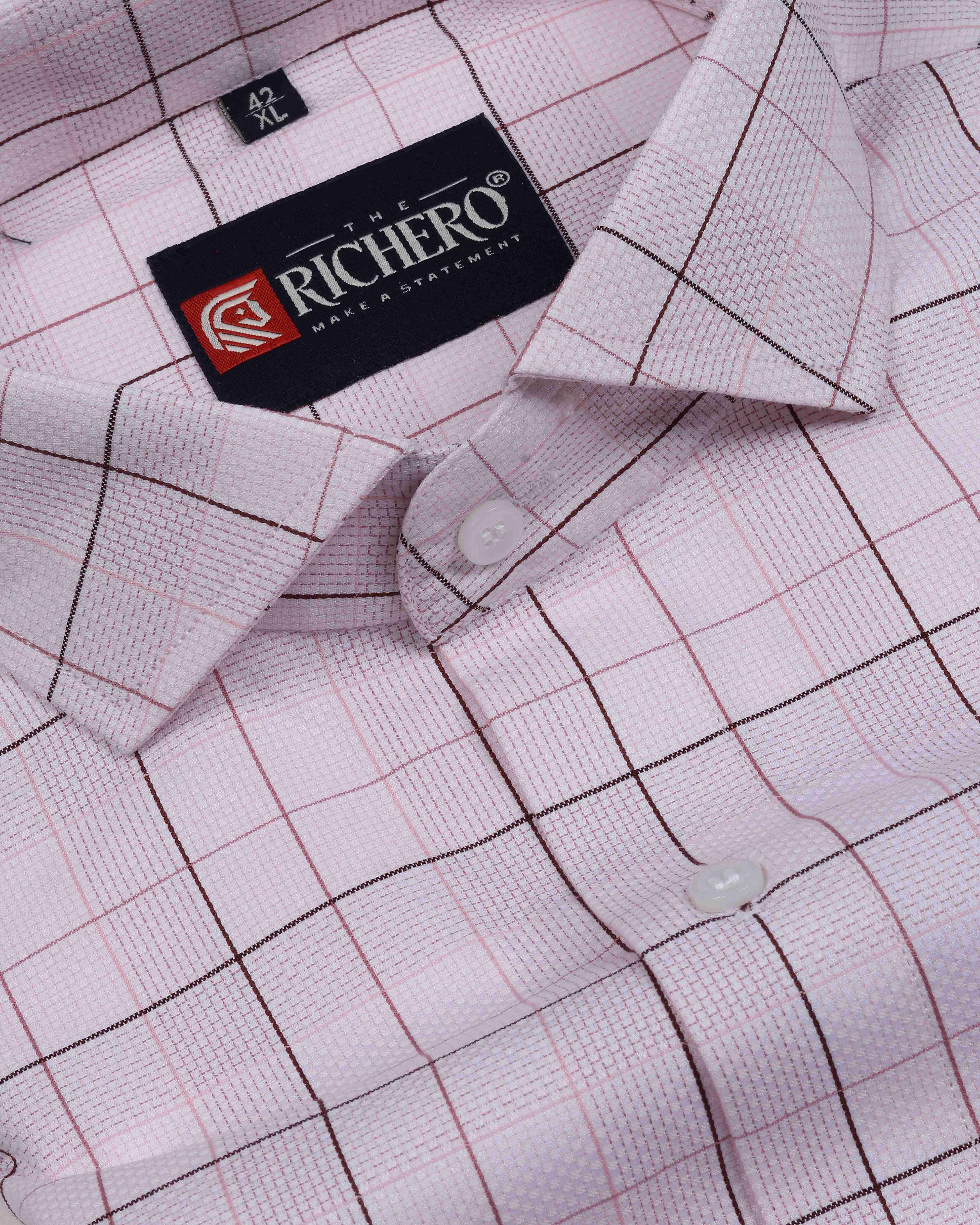 White & pink checks office wear shirt 