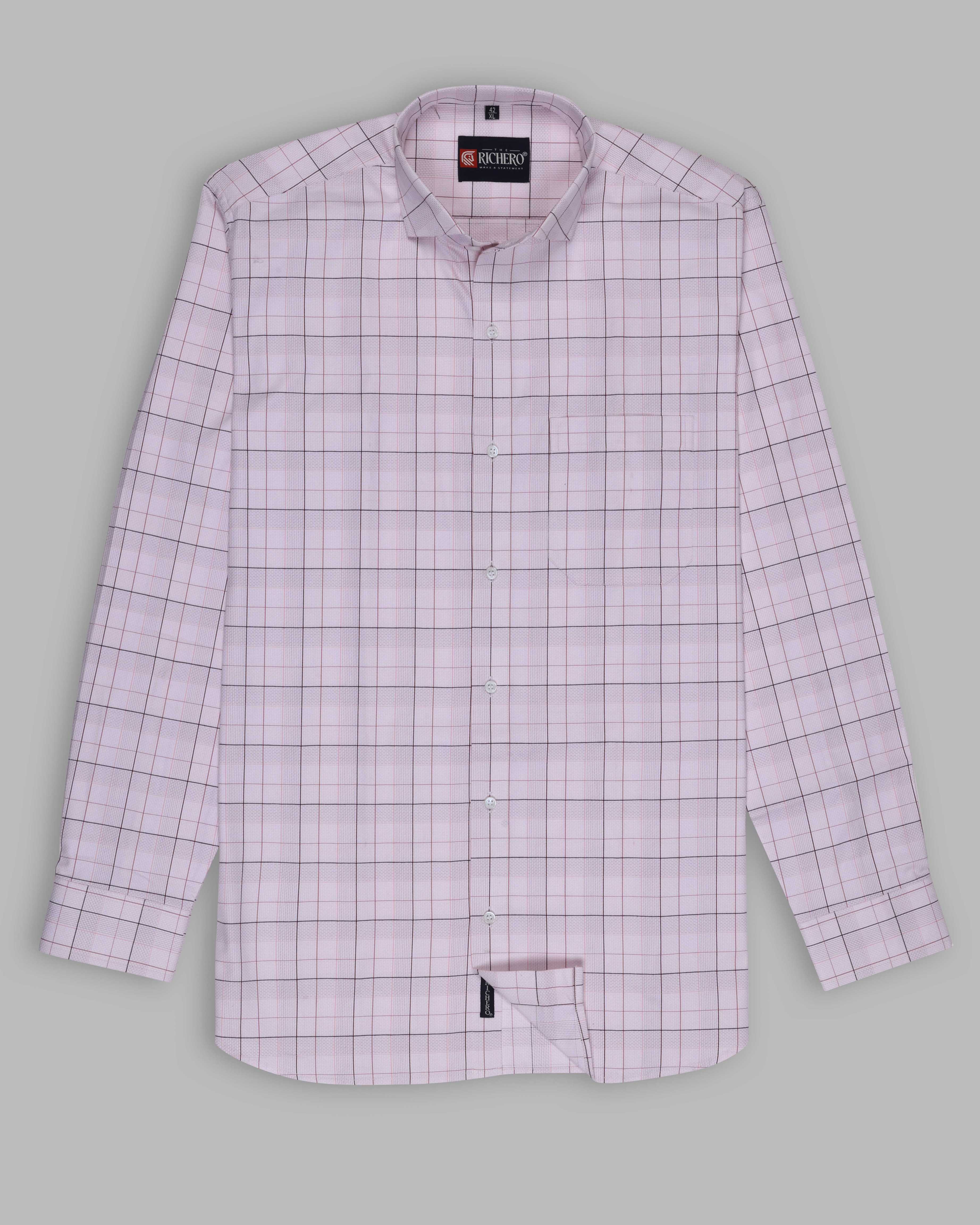 White & pink checks office wear shirt 