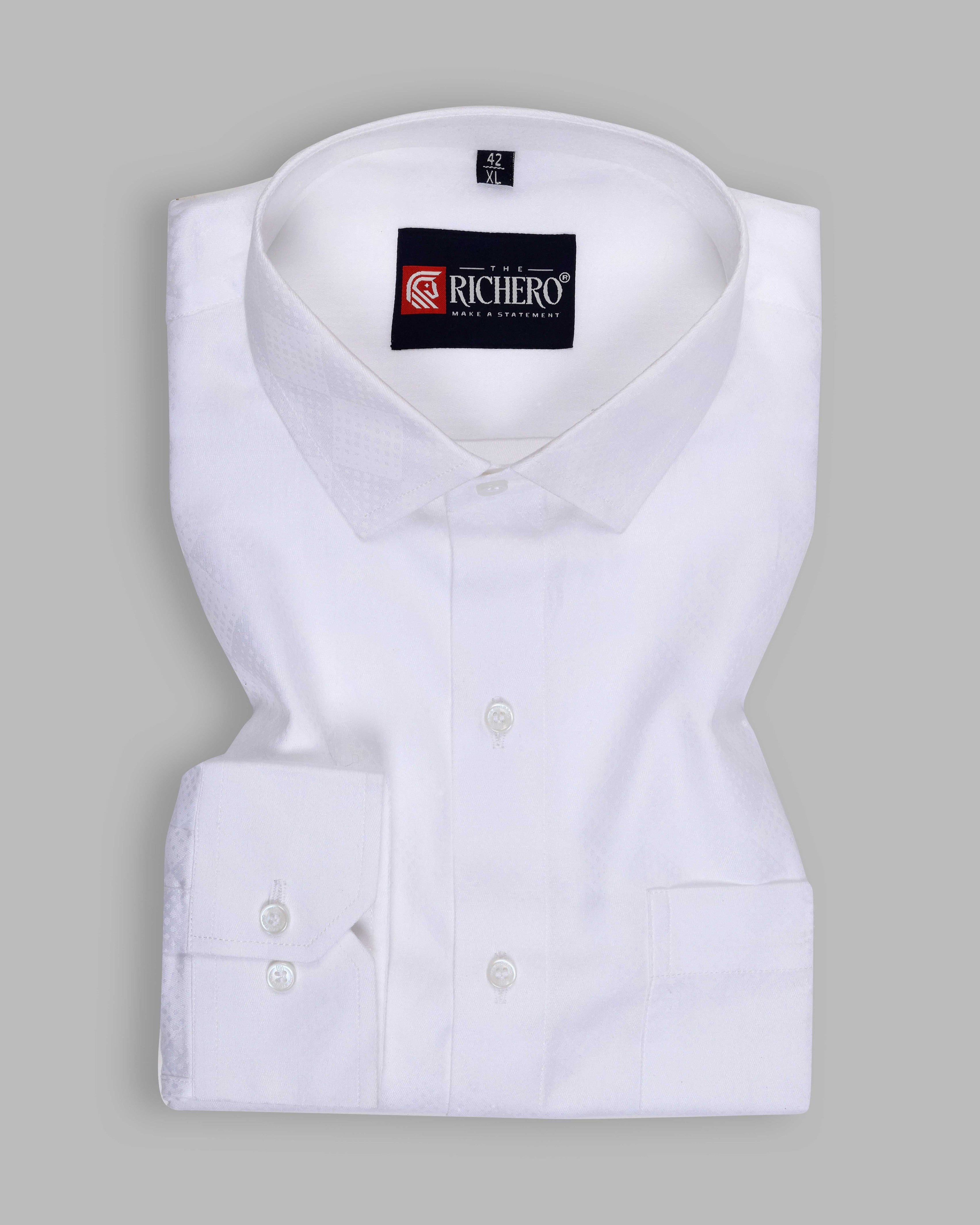 White jacquard party wear premium cotton shirt