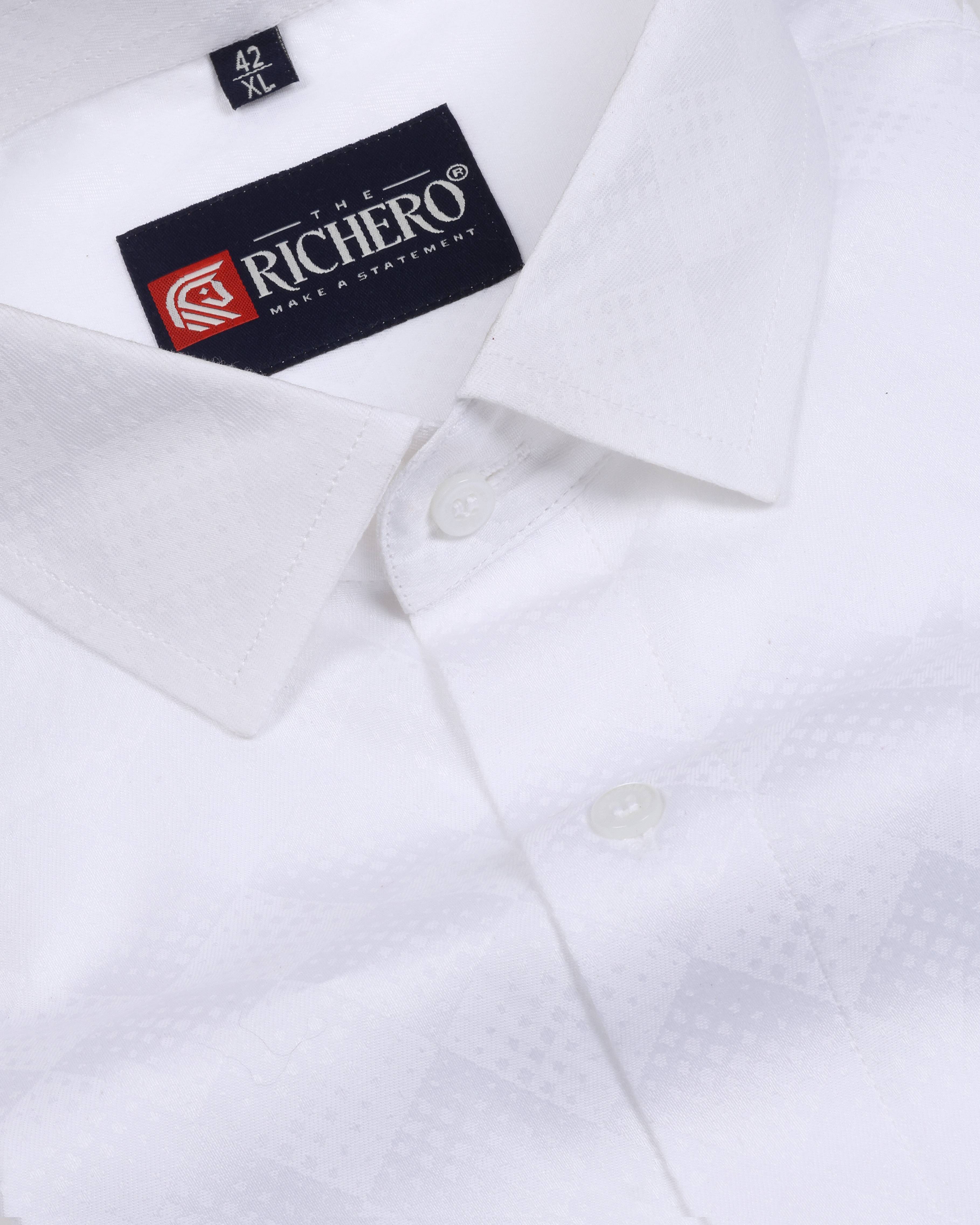 White jacquard party wear premium cotton shirt