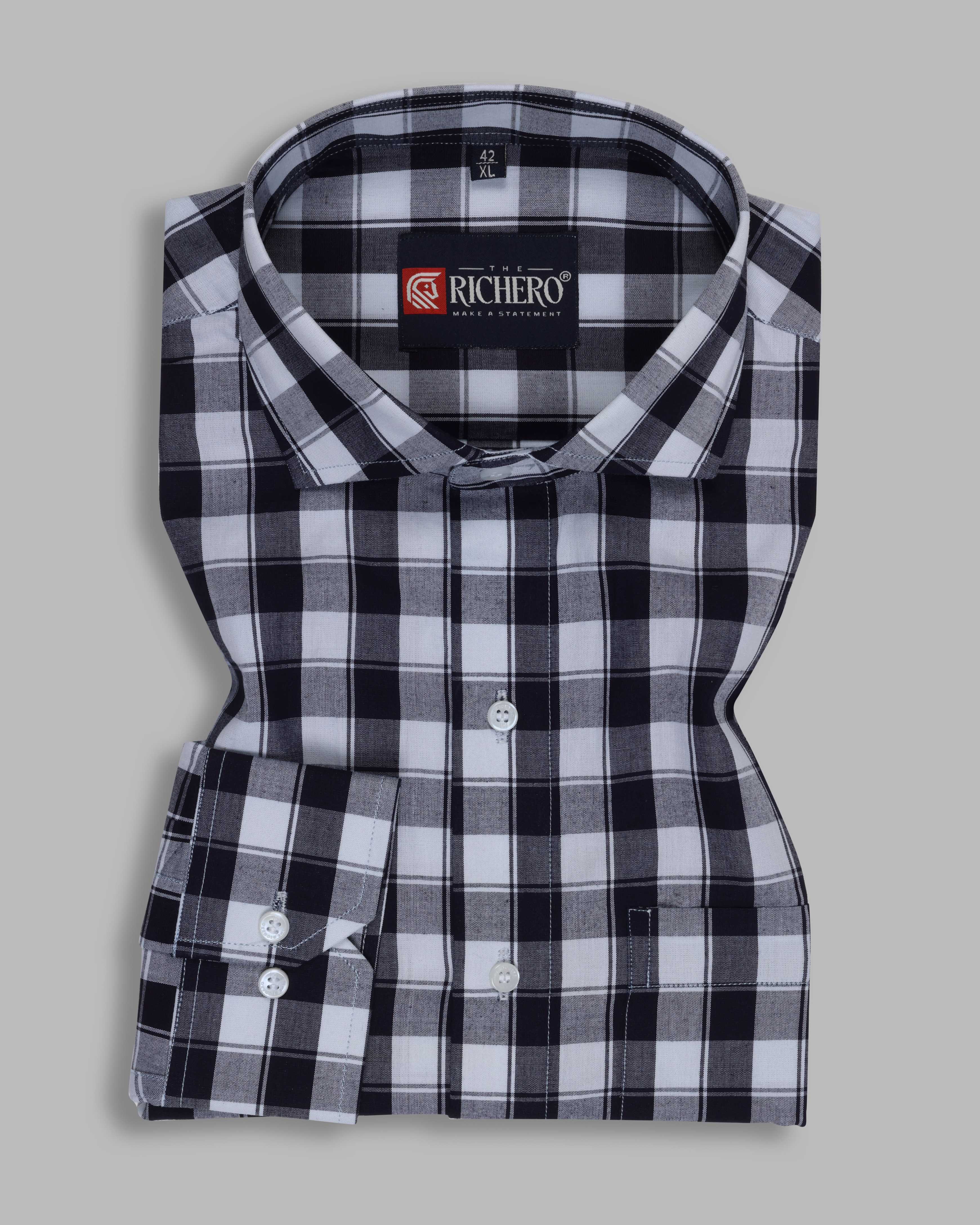 Navy blue & white checks cotton shirt