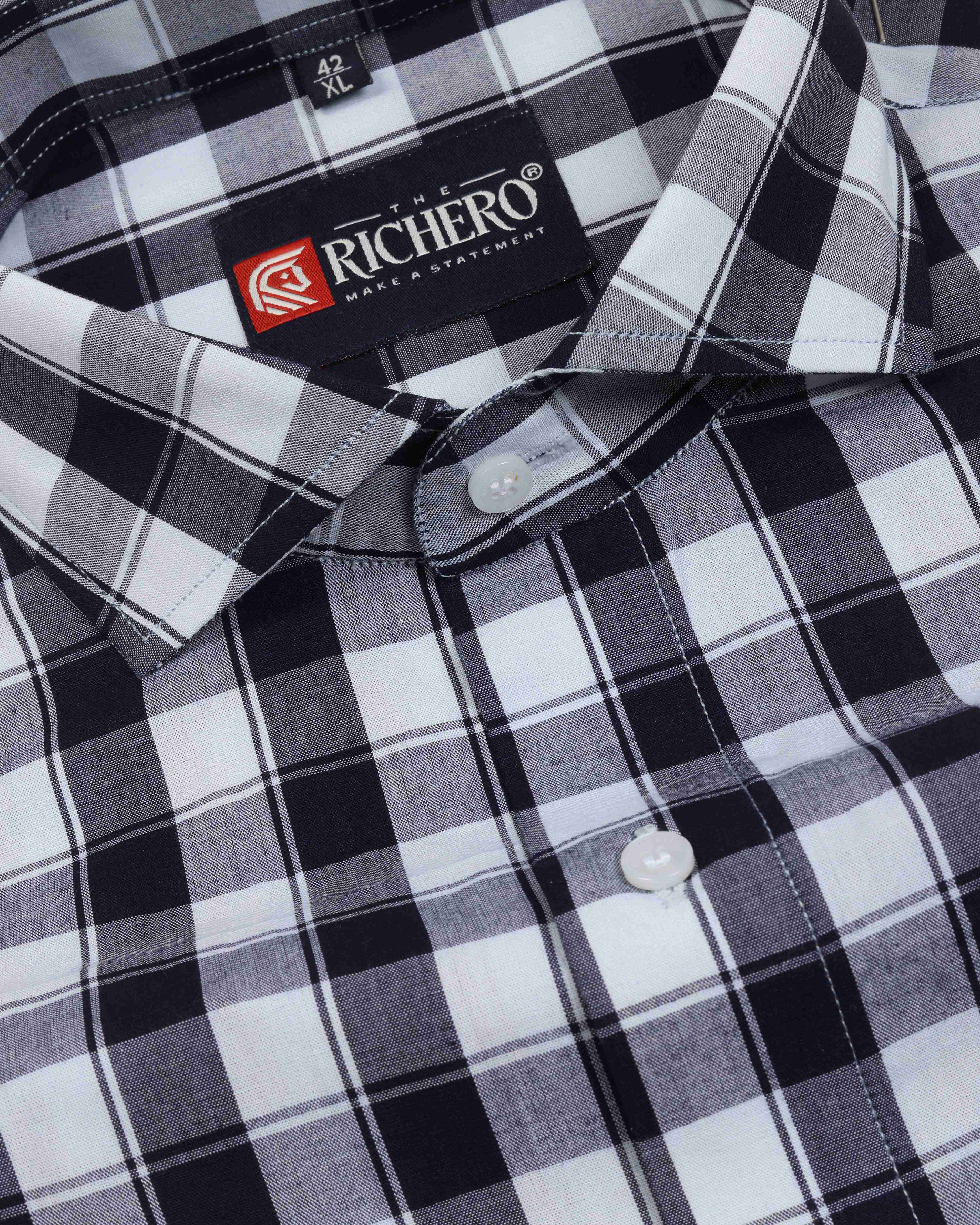 Navy blue & white checks cotton shirt