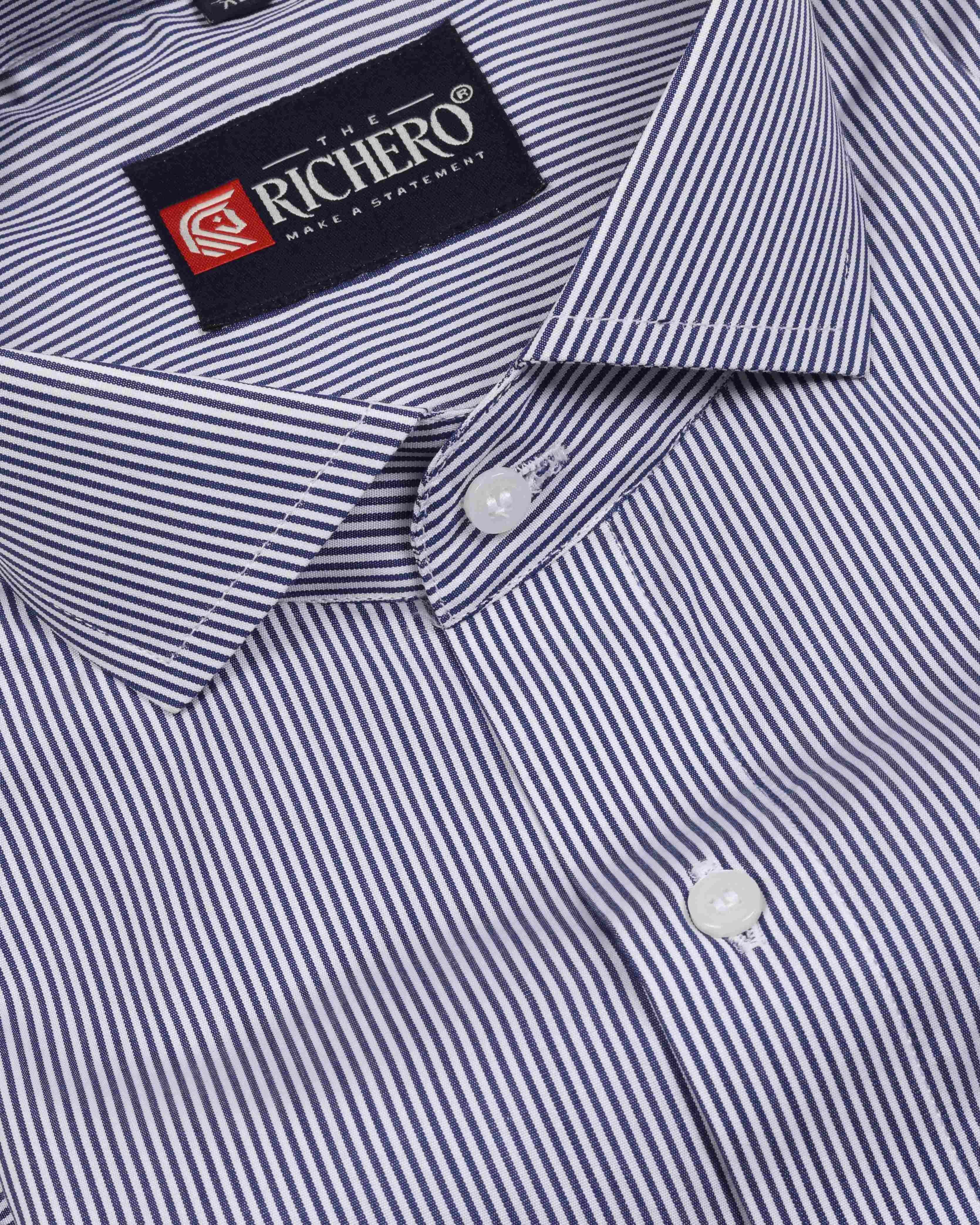 White & navy blue stripes shirt