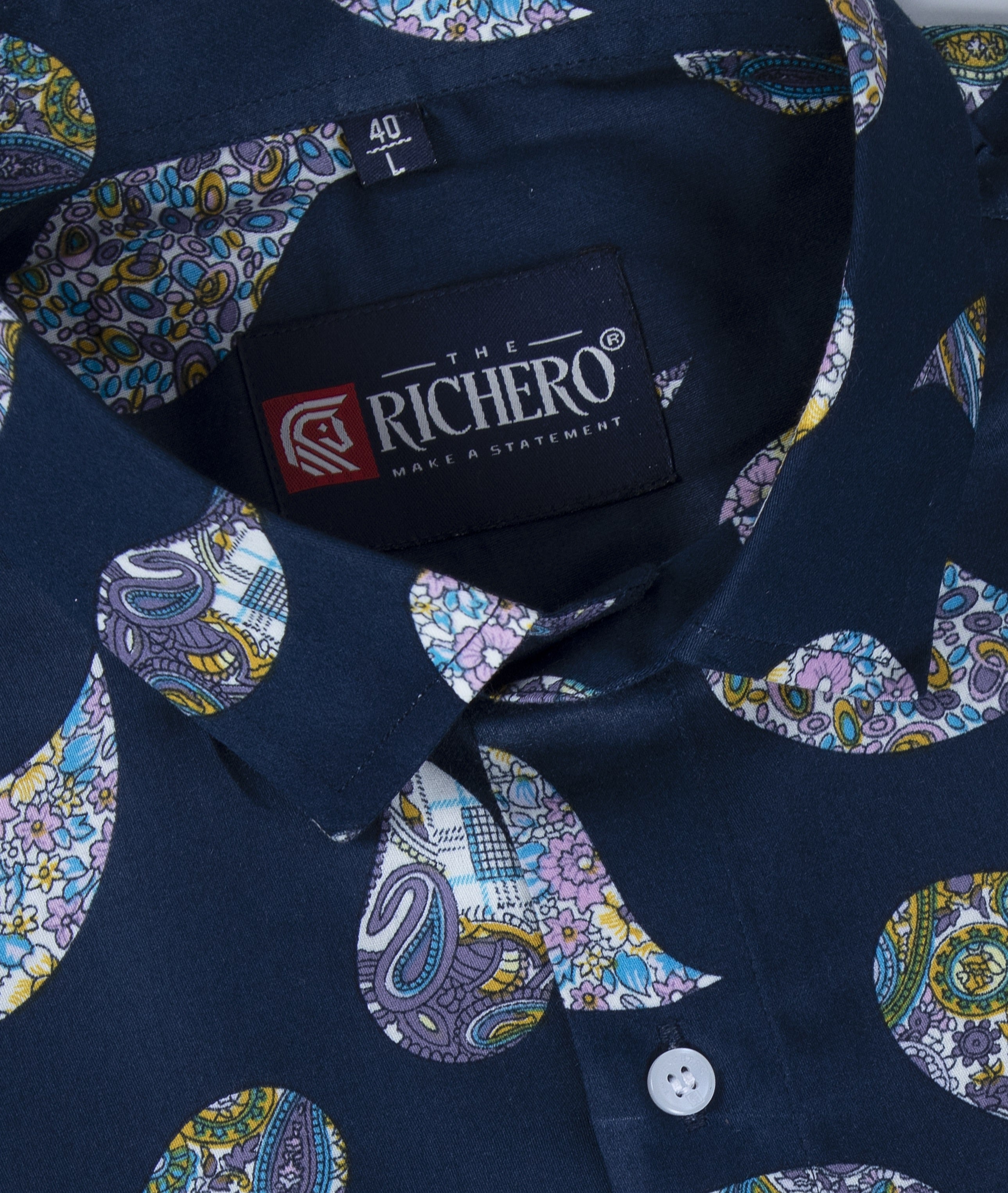 Navy blue designer leaf printed shirt