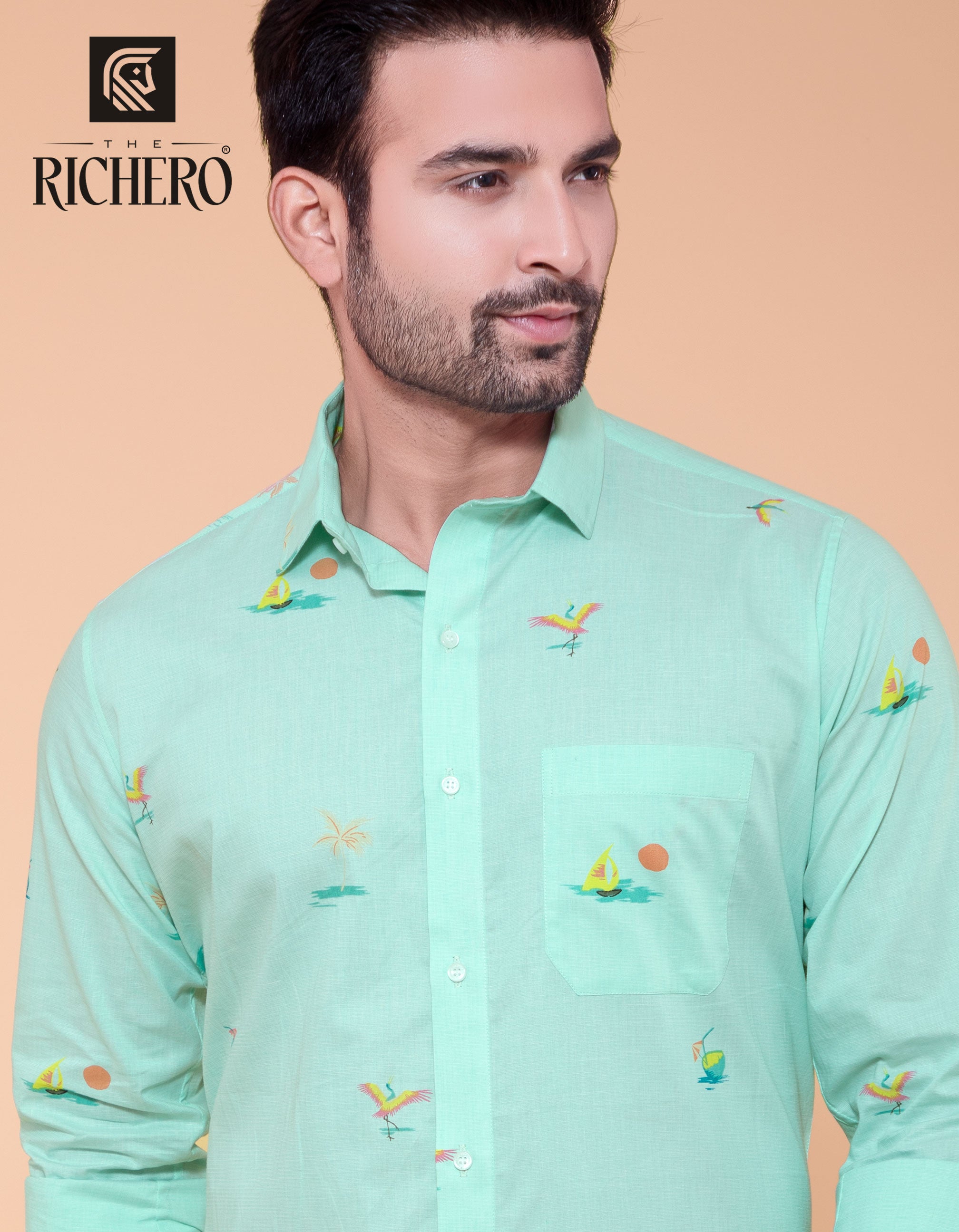 Summer printed aqua blue casual shirt