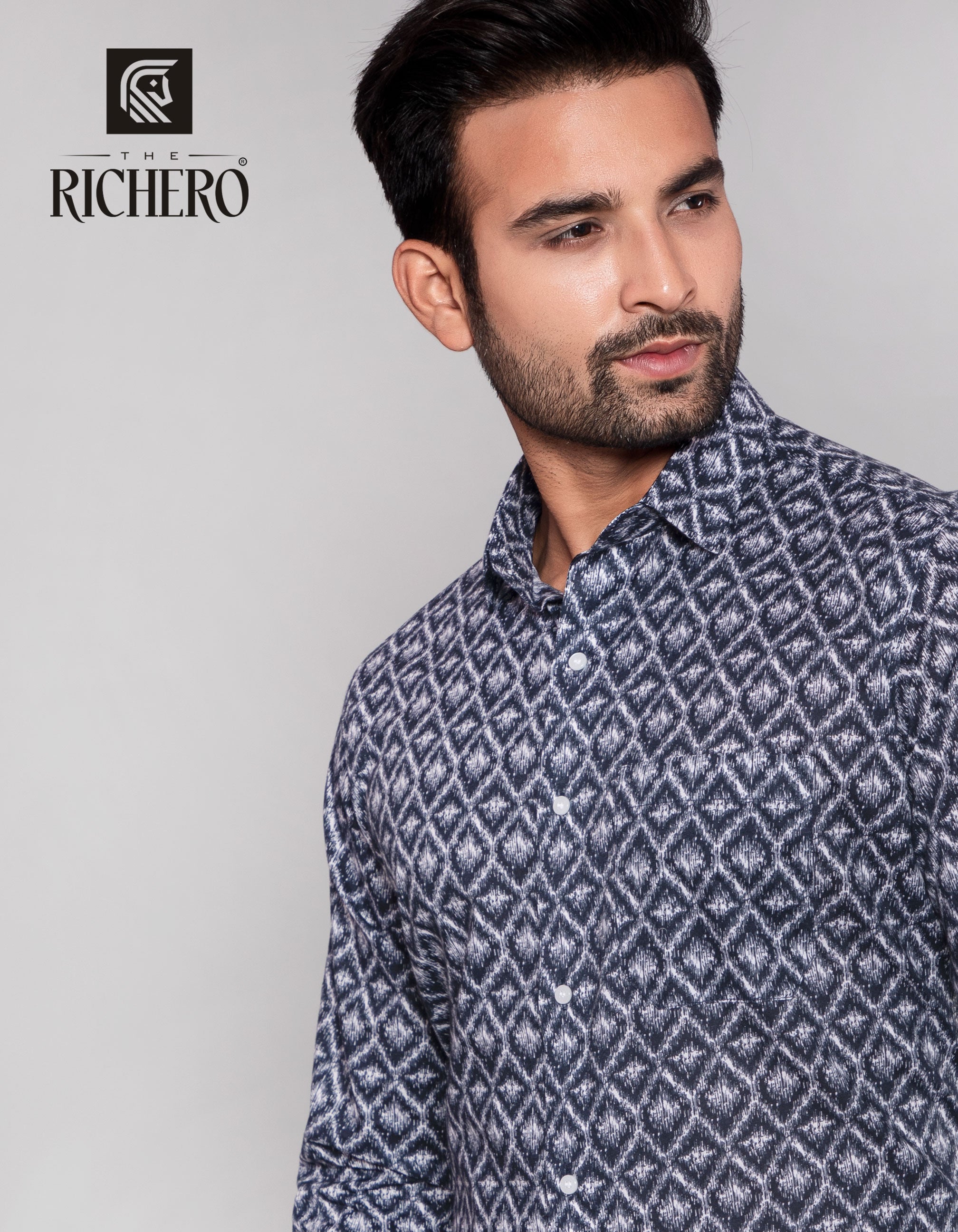  Dark Blue snake printed cotton shirt