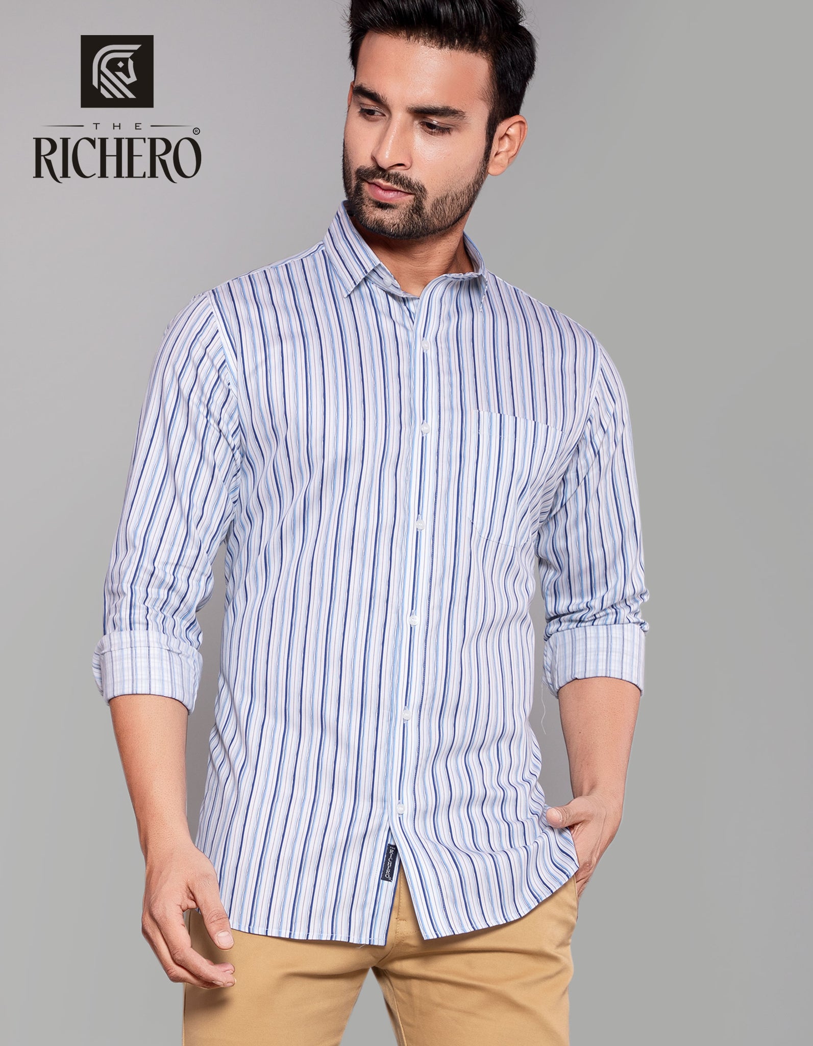 White and blue stripes lining shirt