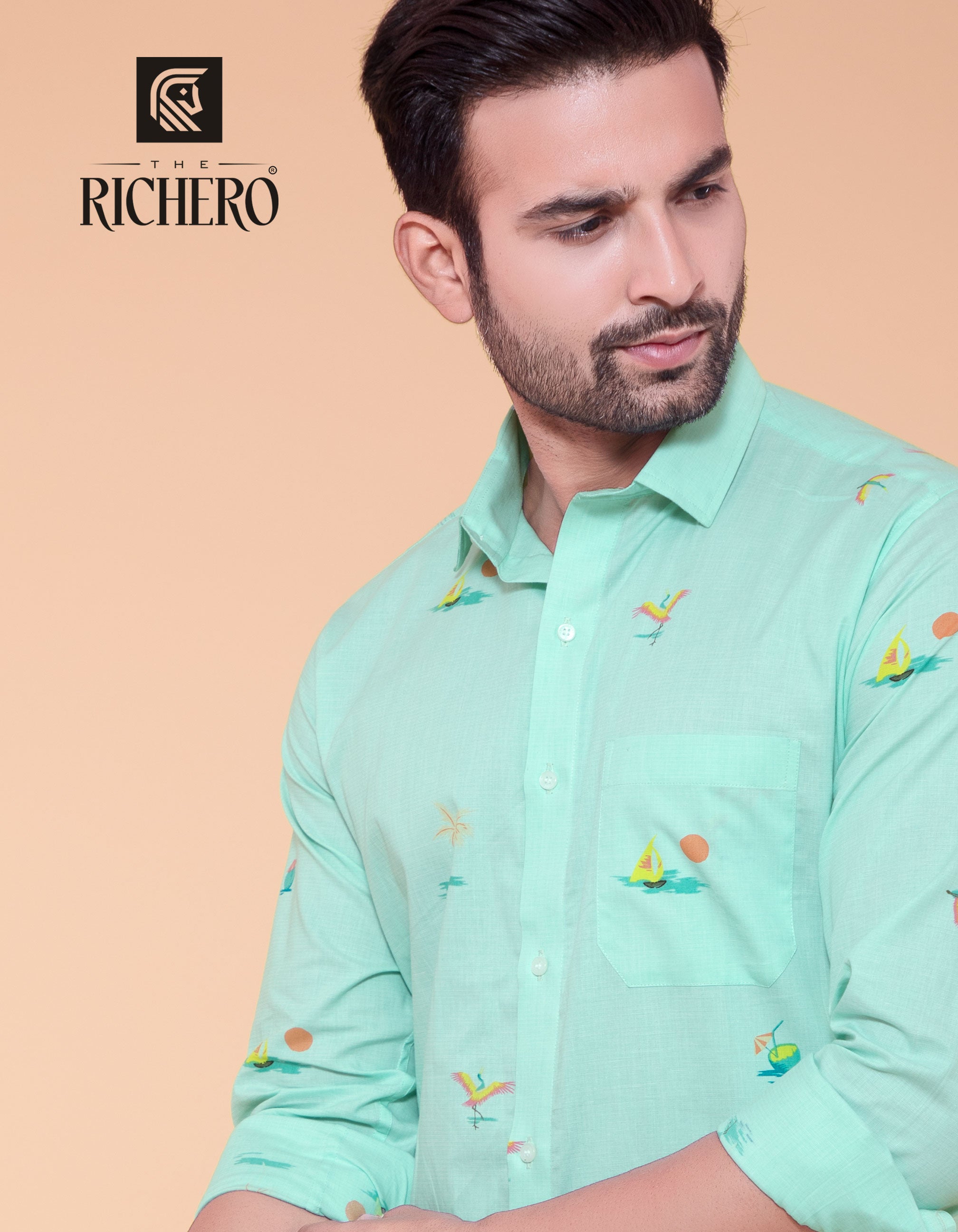 Summer printed aqua blue casual shirt