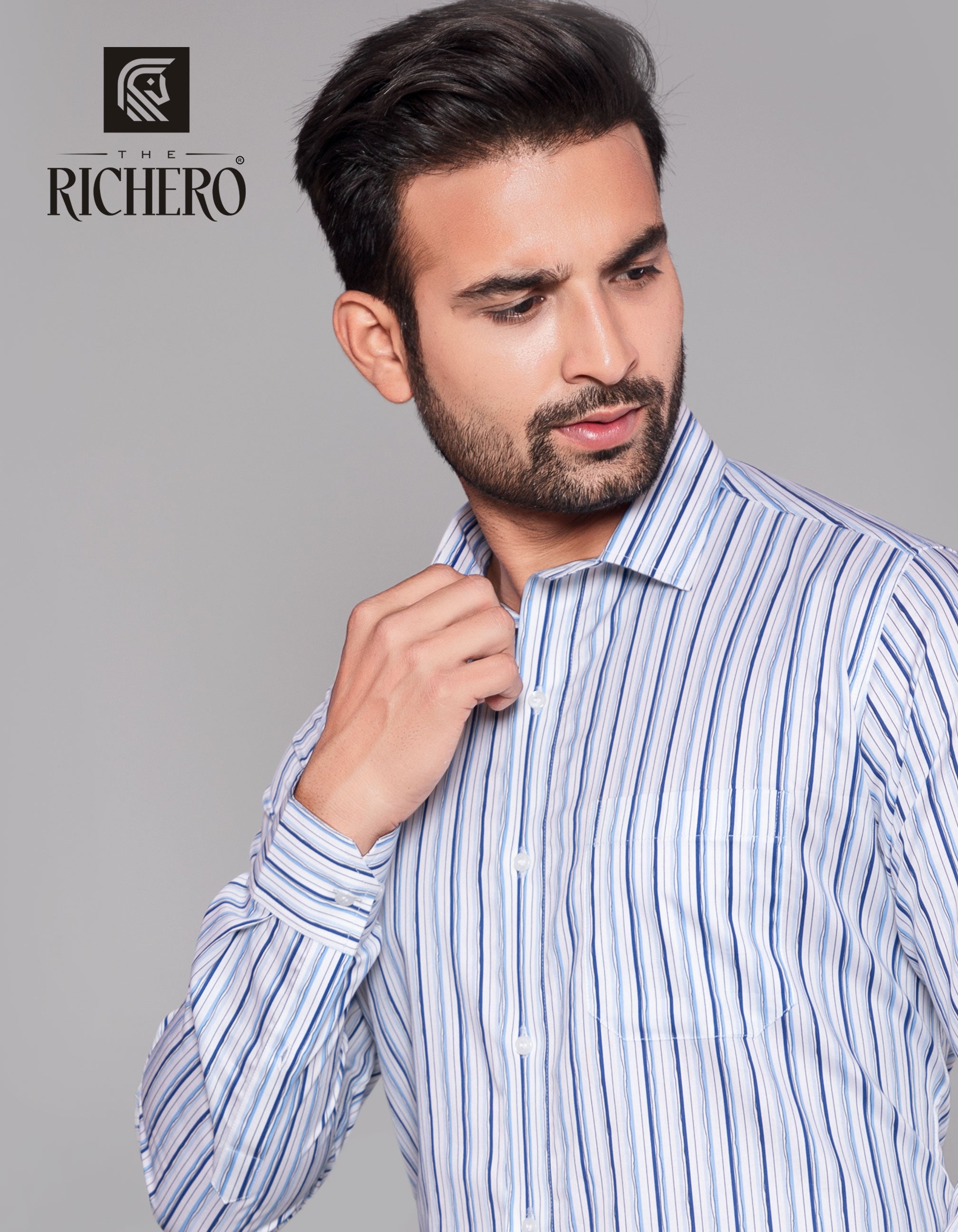 White and blue stripes lining shirt