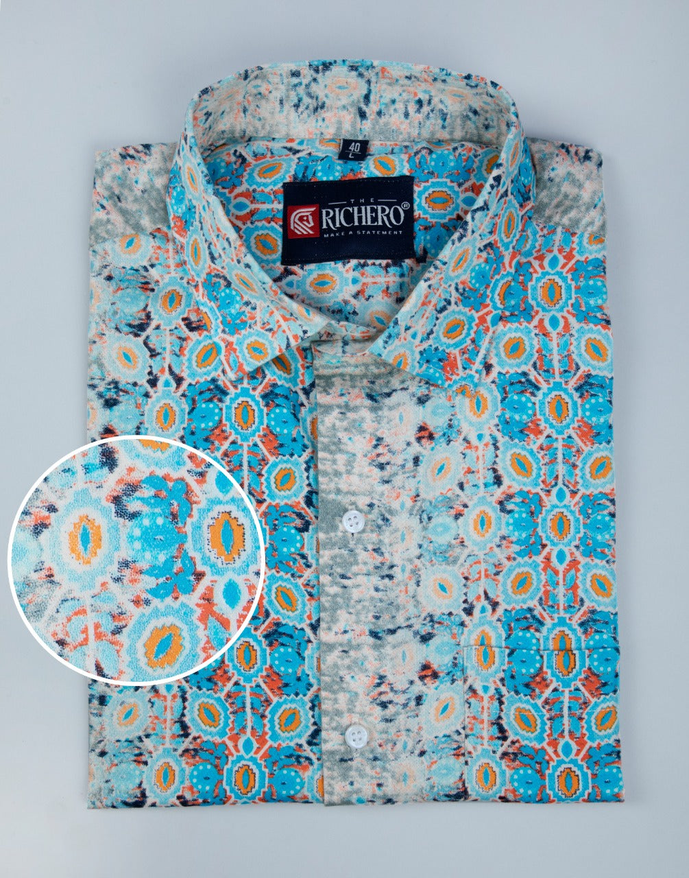 Aqua cream giza cotton printed shirt