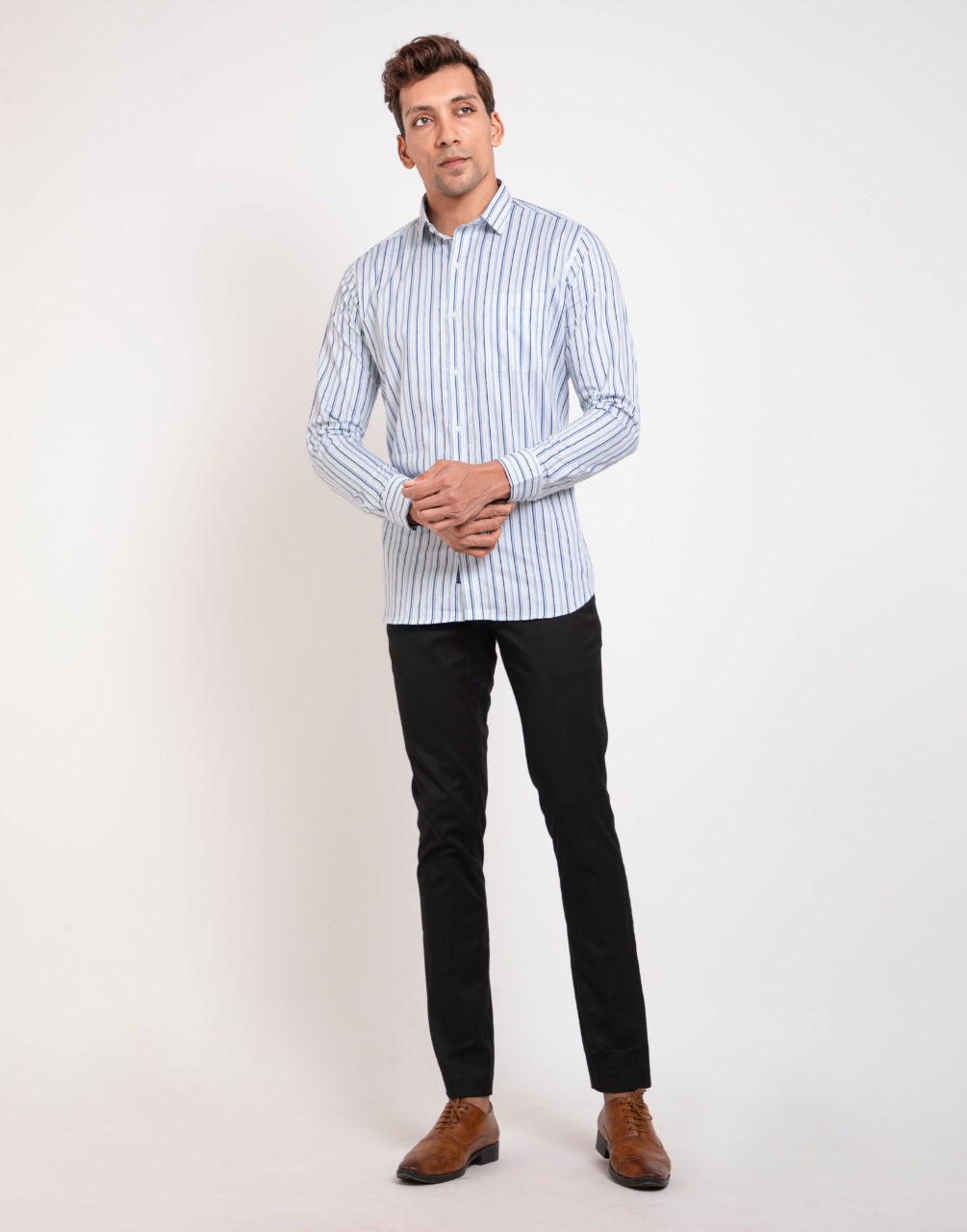 White & blue stripes lining casual wear shirt