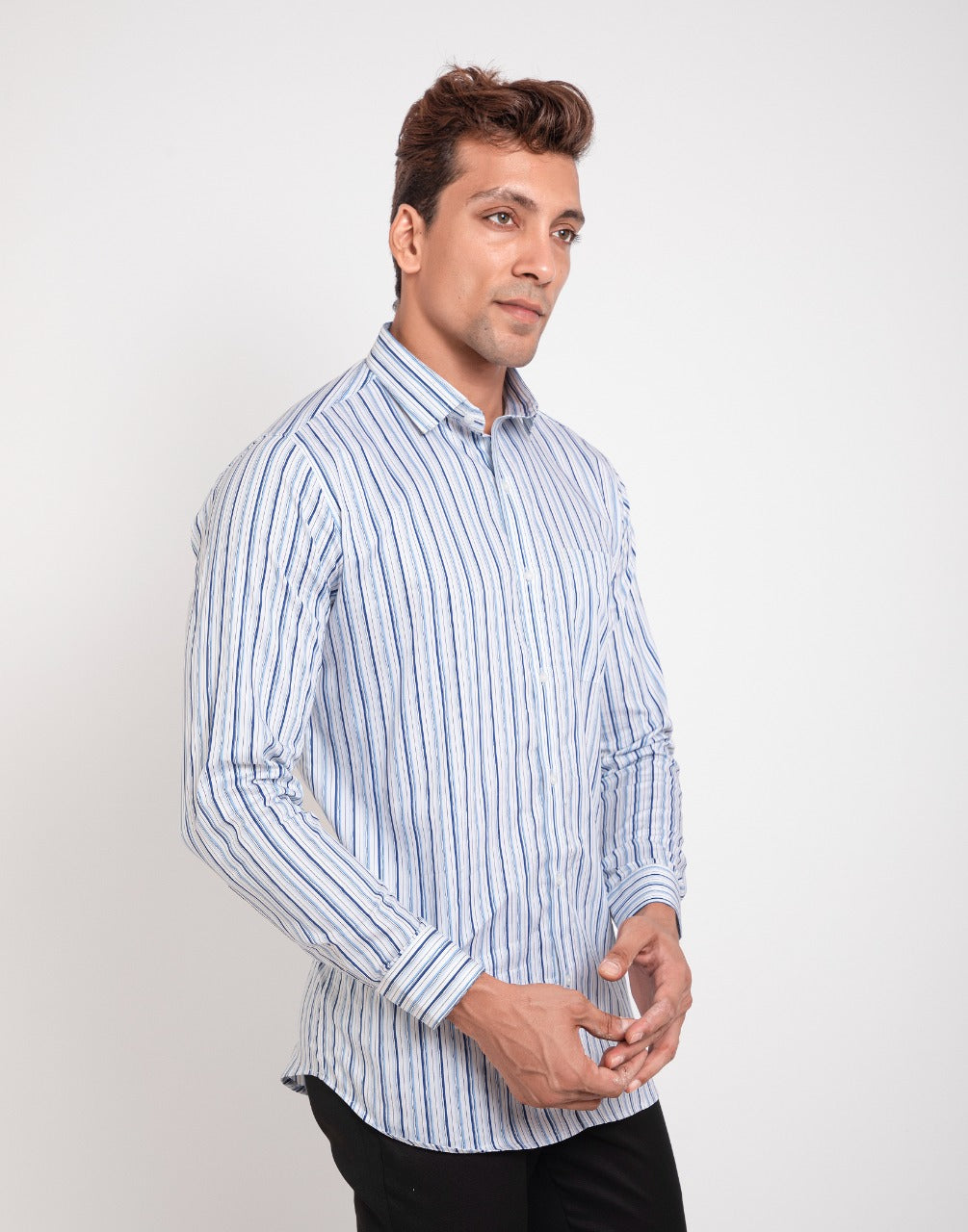 White & blue stripes lining casual wear shirt