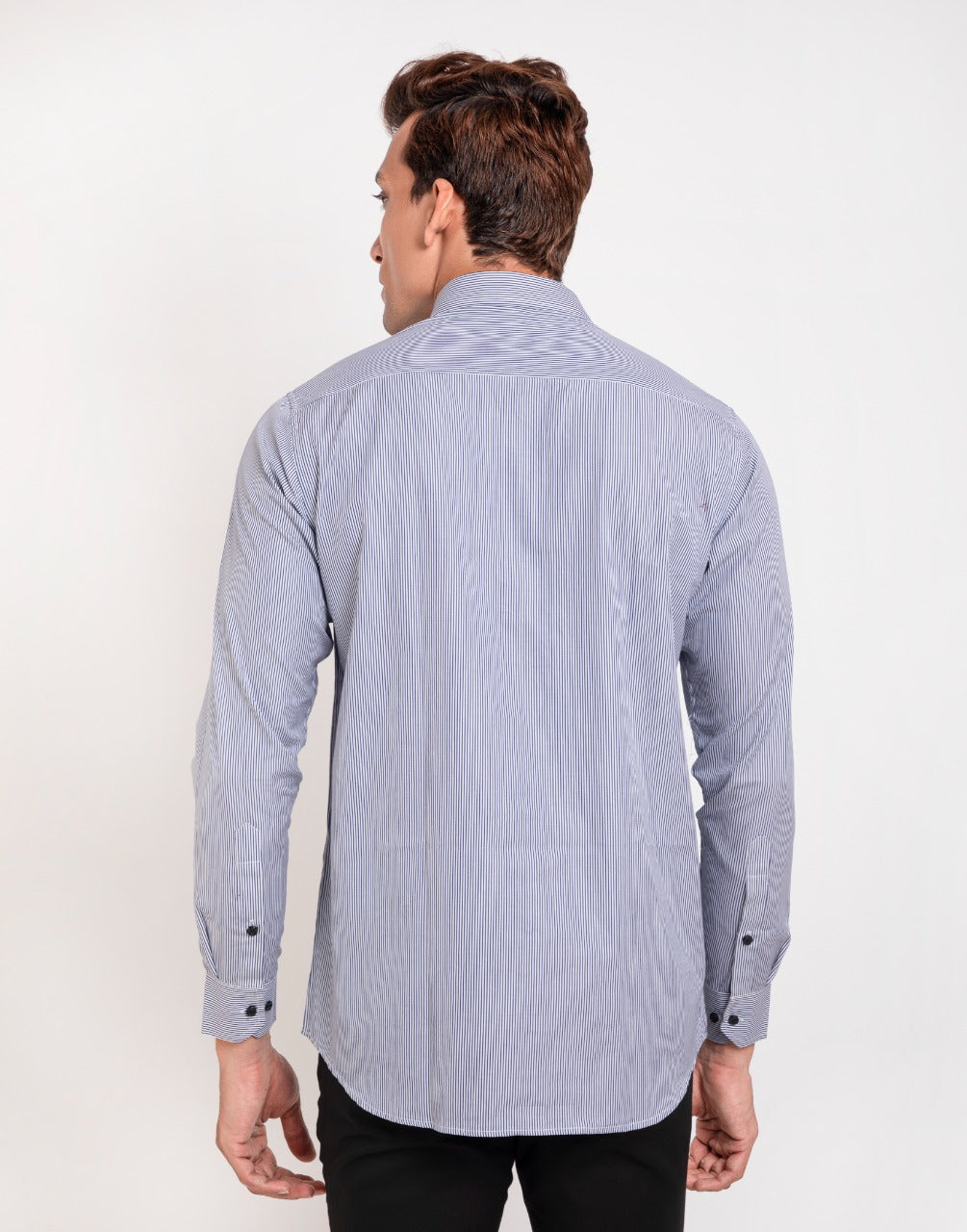 White & navy blue stripes cotton shirt