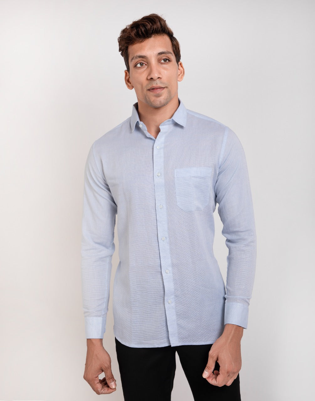 Aqua blue lining weave office wear shirt