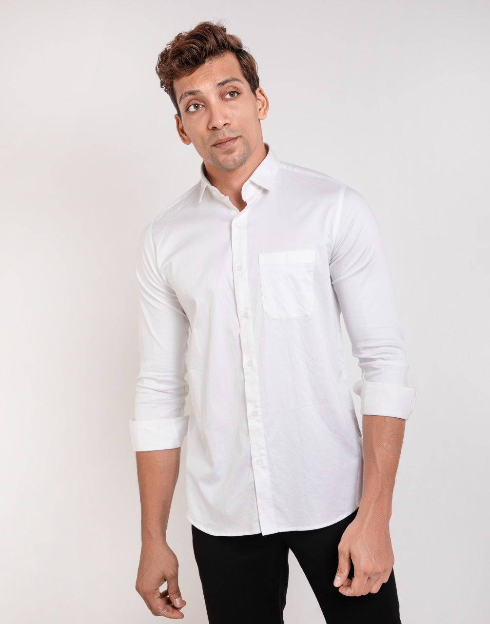 White color Stretchable plain shirt