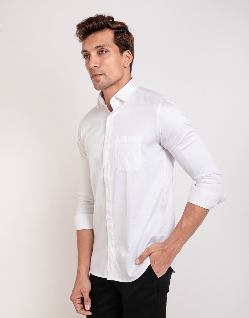 White color Stretchable plain shirt