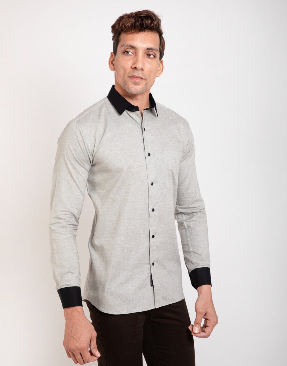  Dots moss khakhi shirt with black coller