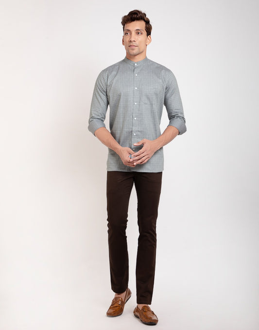 Grey color cotton checks shirt