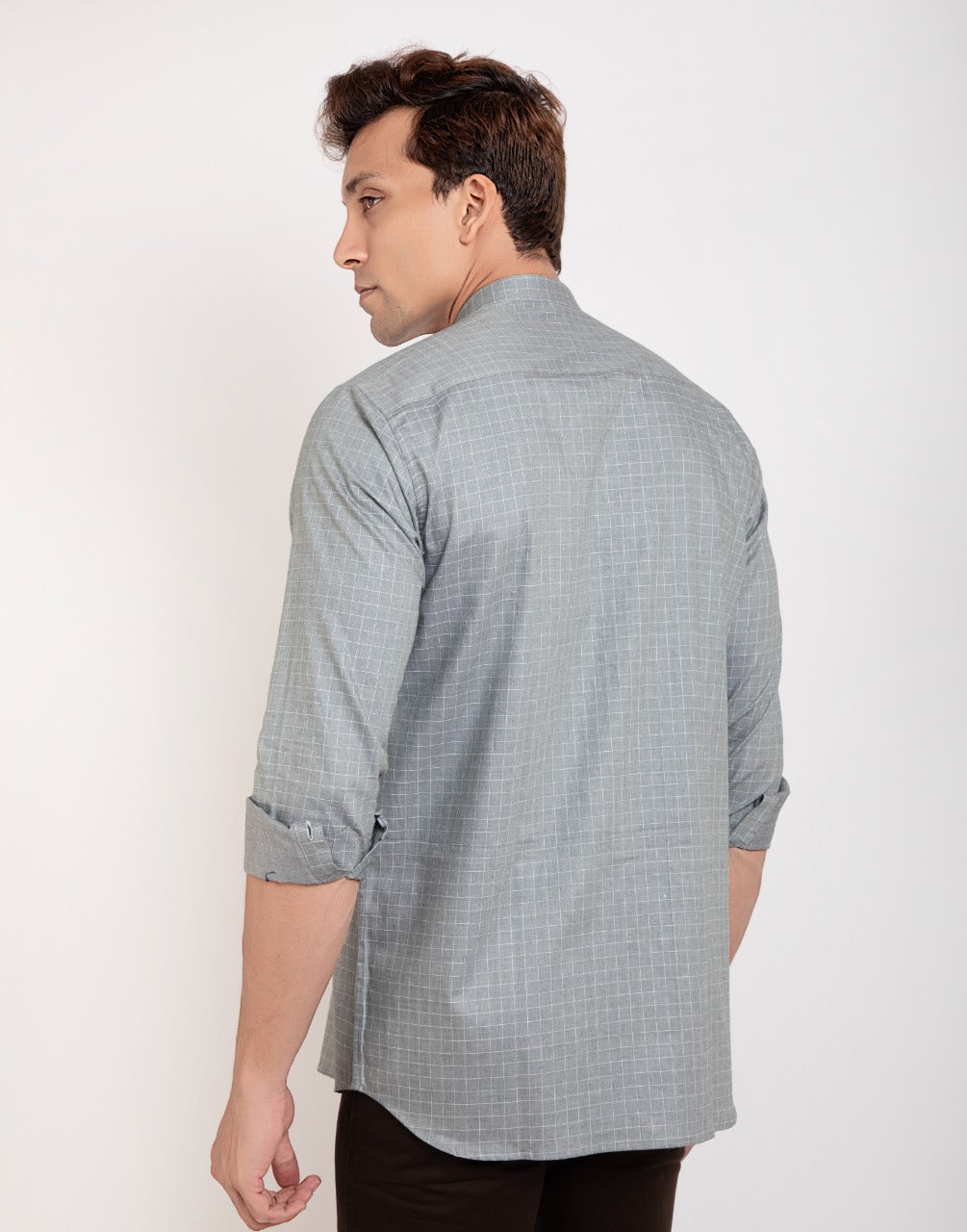 Grey color cotton checks shirt