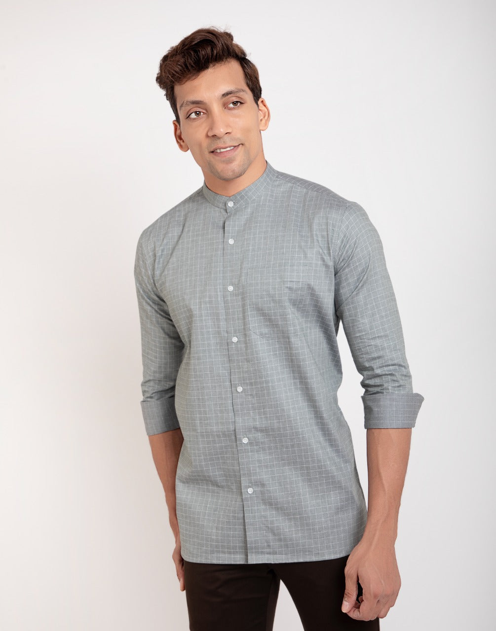 Grey color cotton checks shirt