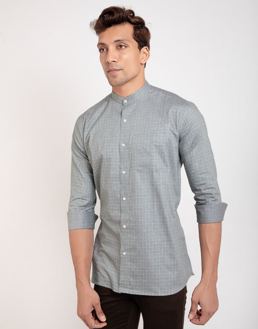 Grey color cotton checks shirt