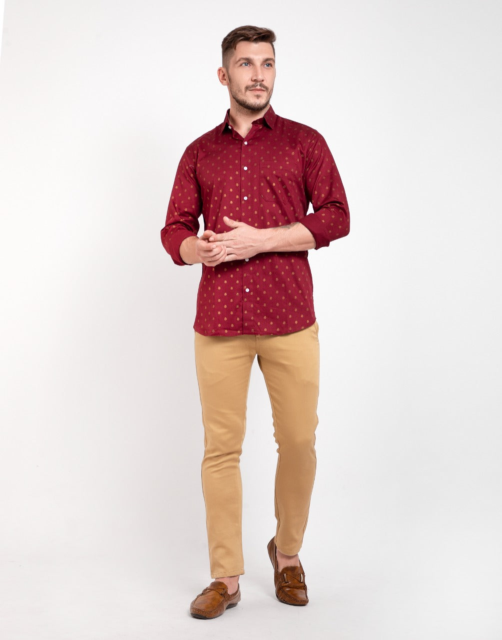 Cherry red gold printed shirt