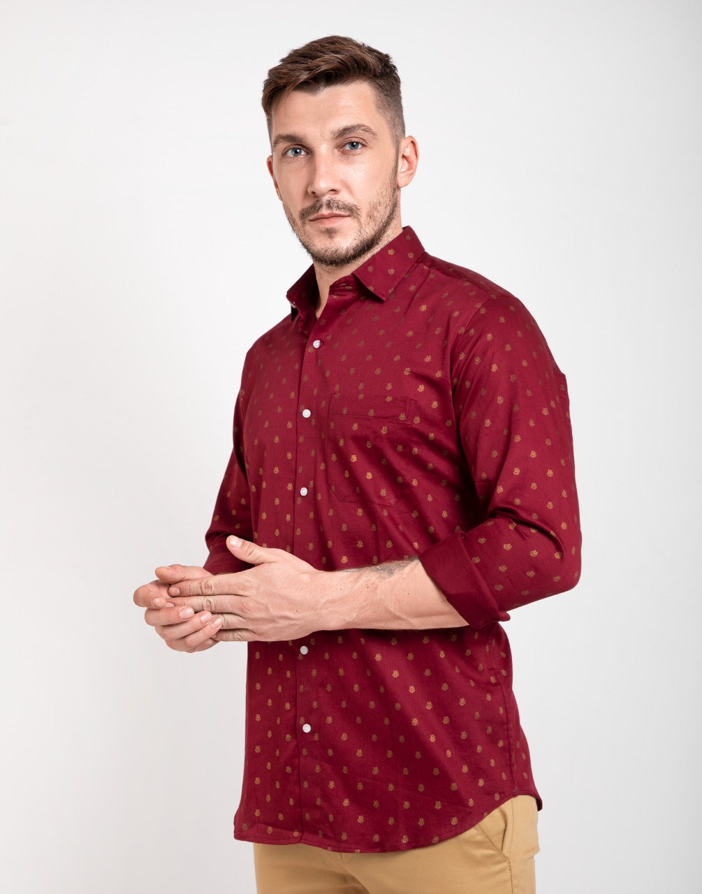 Cherry red gold printed shirt