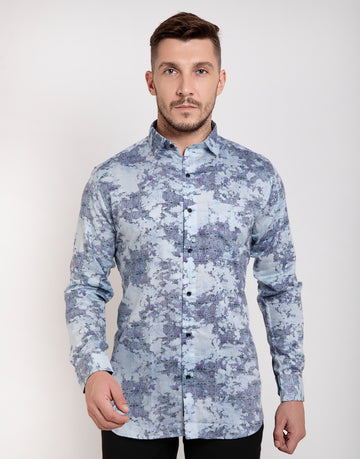 Light blue giza cotton printed casual shirt