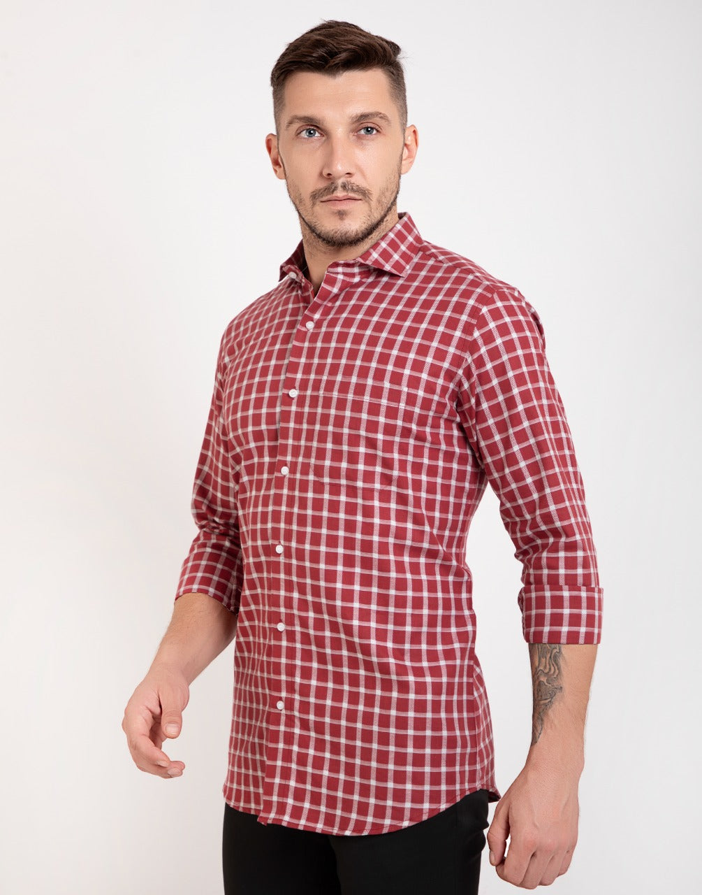 Formal maroon checks shirt