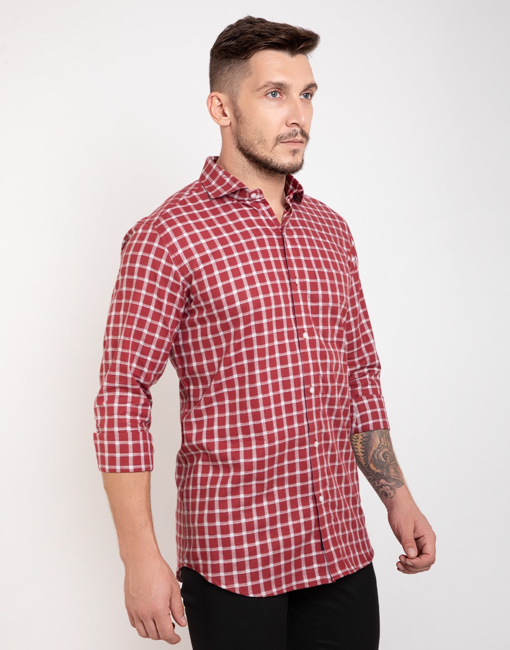 Formal maroon checks shirt