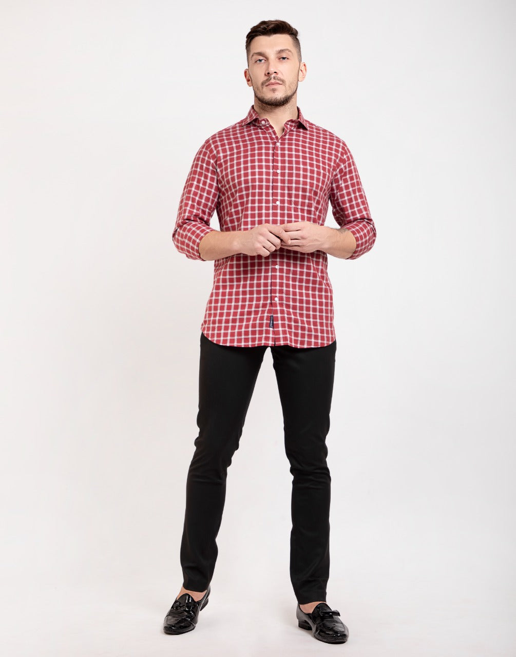 Formal maroon checks shirt