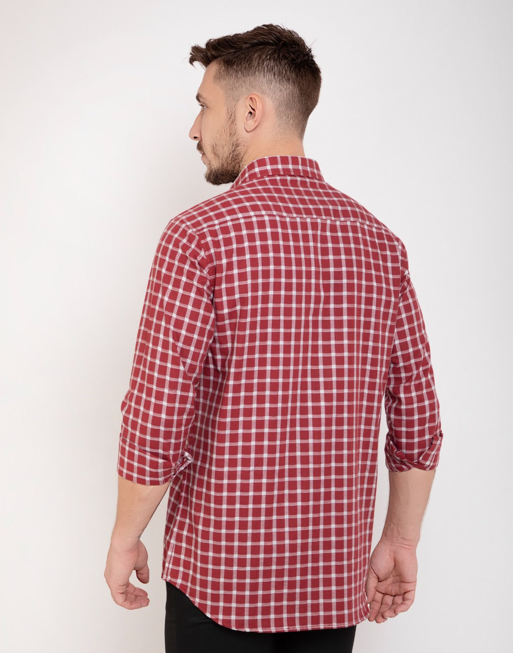 Formal maroon checks shirt