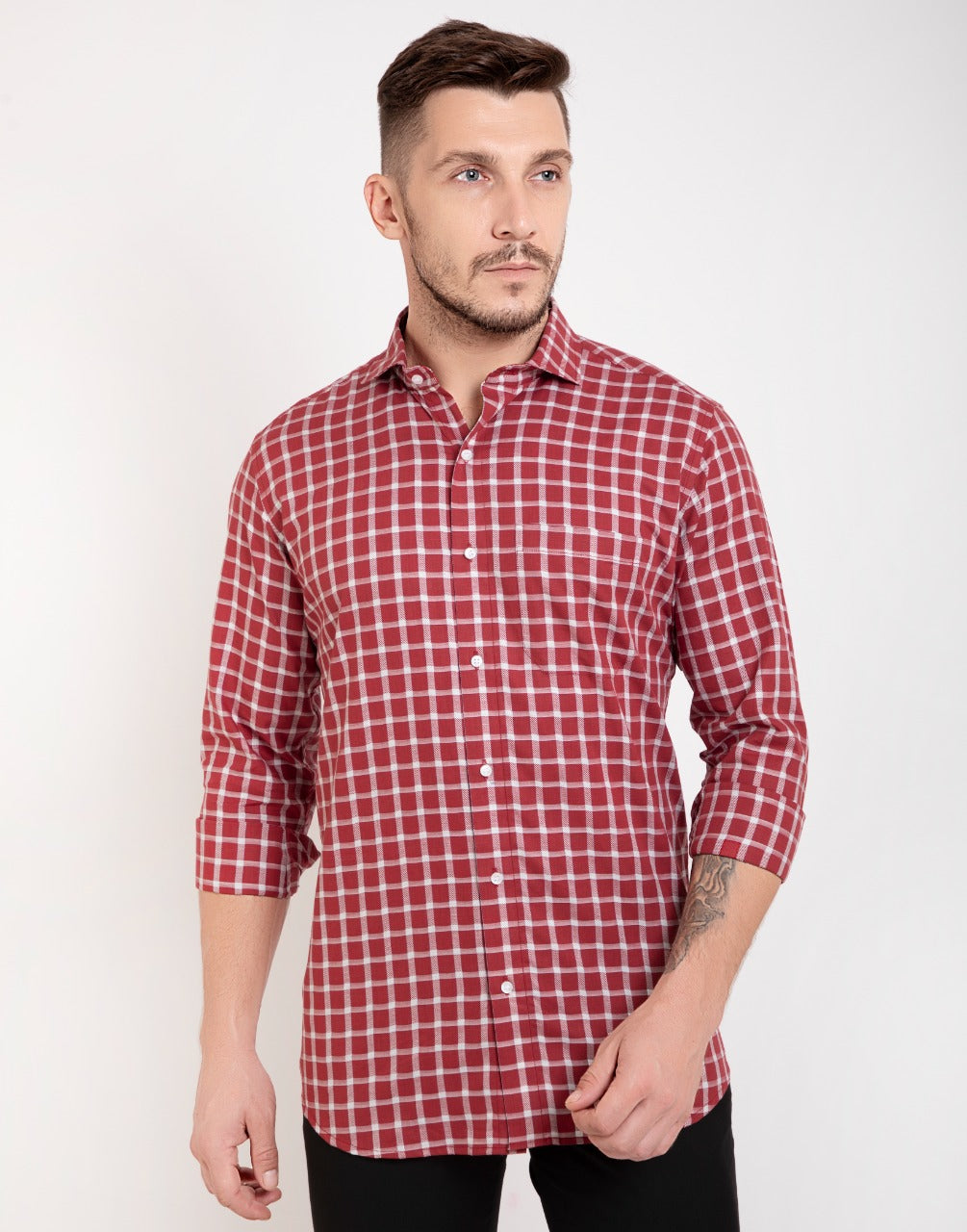 Formal maroon checks shirt