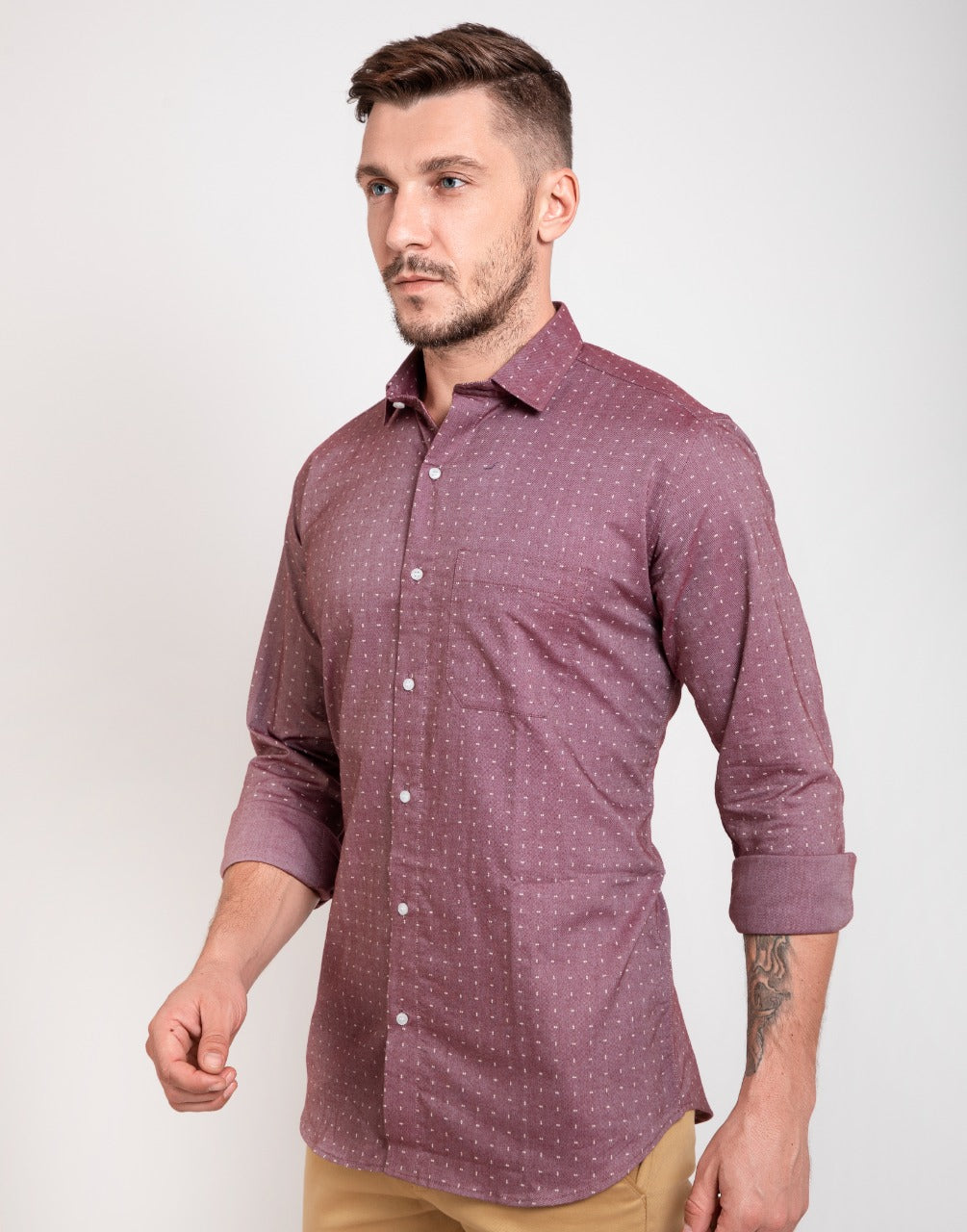 Magenta pure cotton printed casual shirt