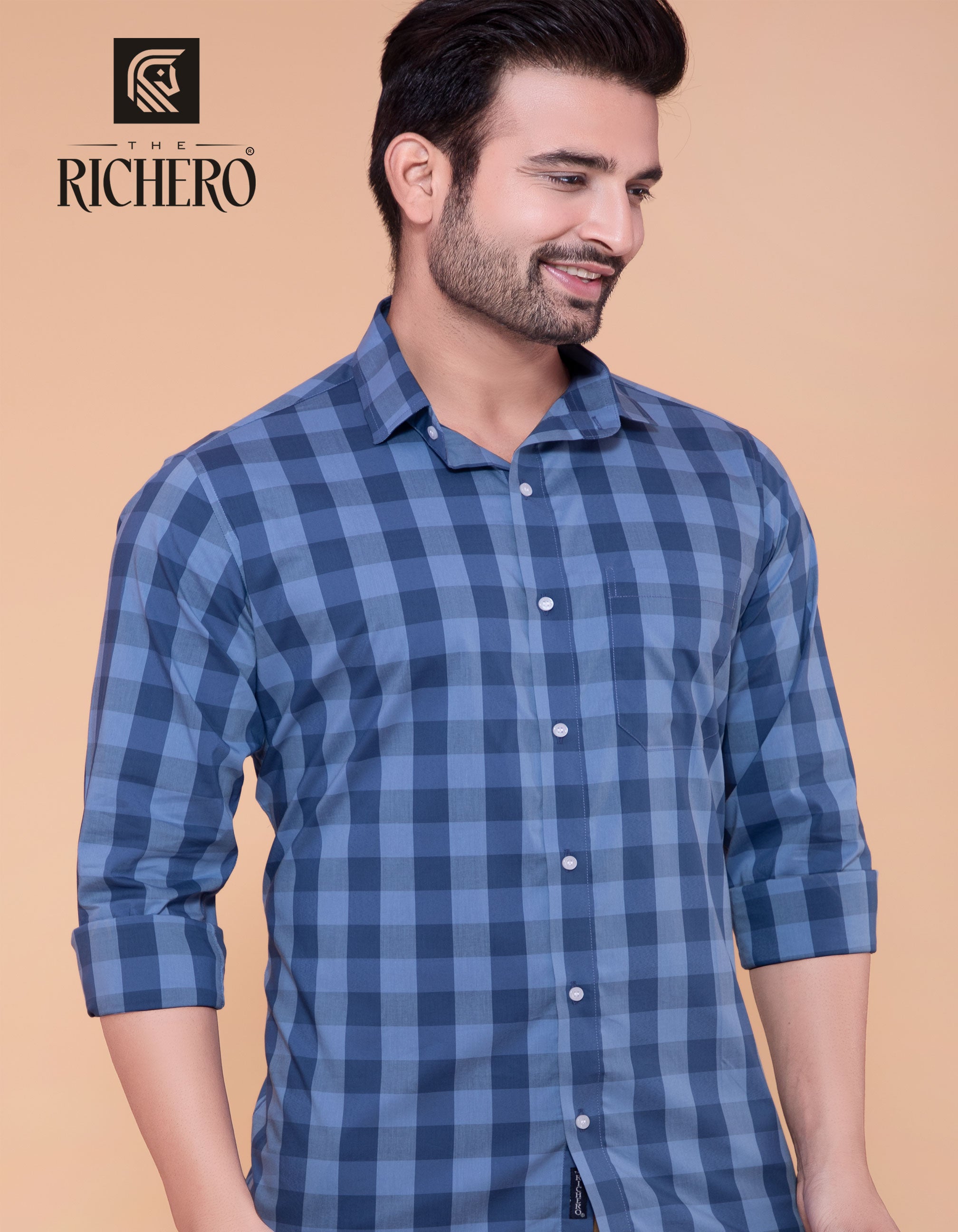 Aqua and blue checks casual wear shirt