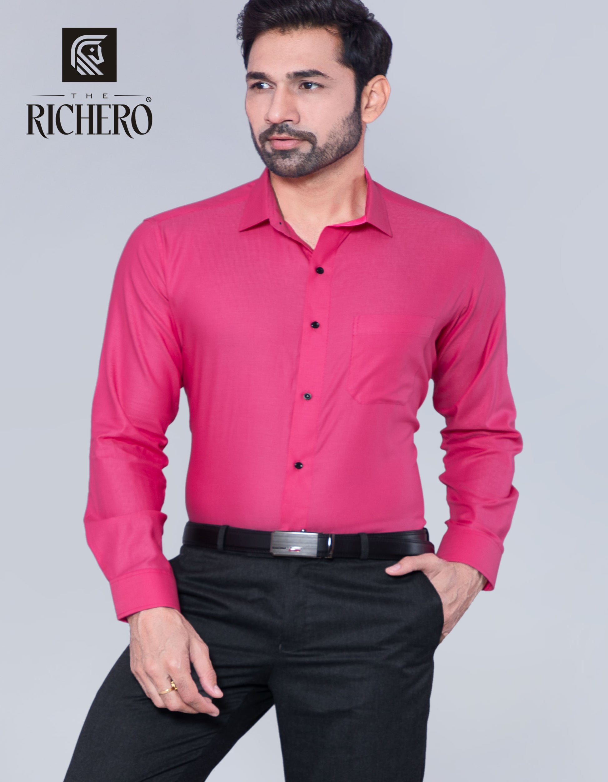 Sizzling pink plain cotton office shirt