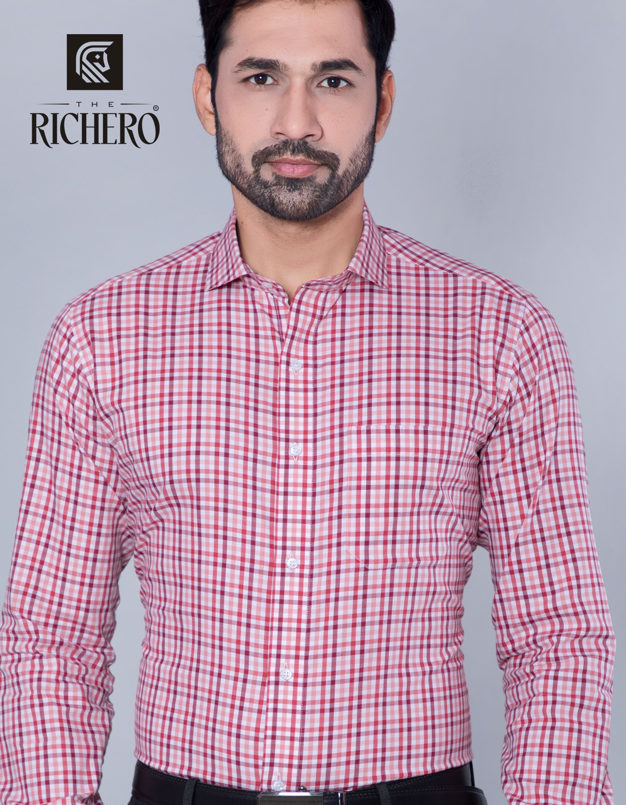 Micro checks marron with white box formal shirt